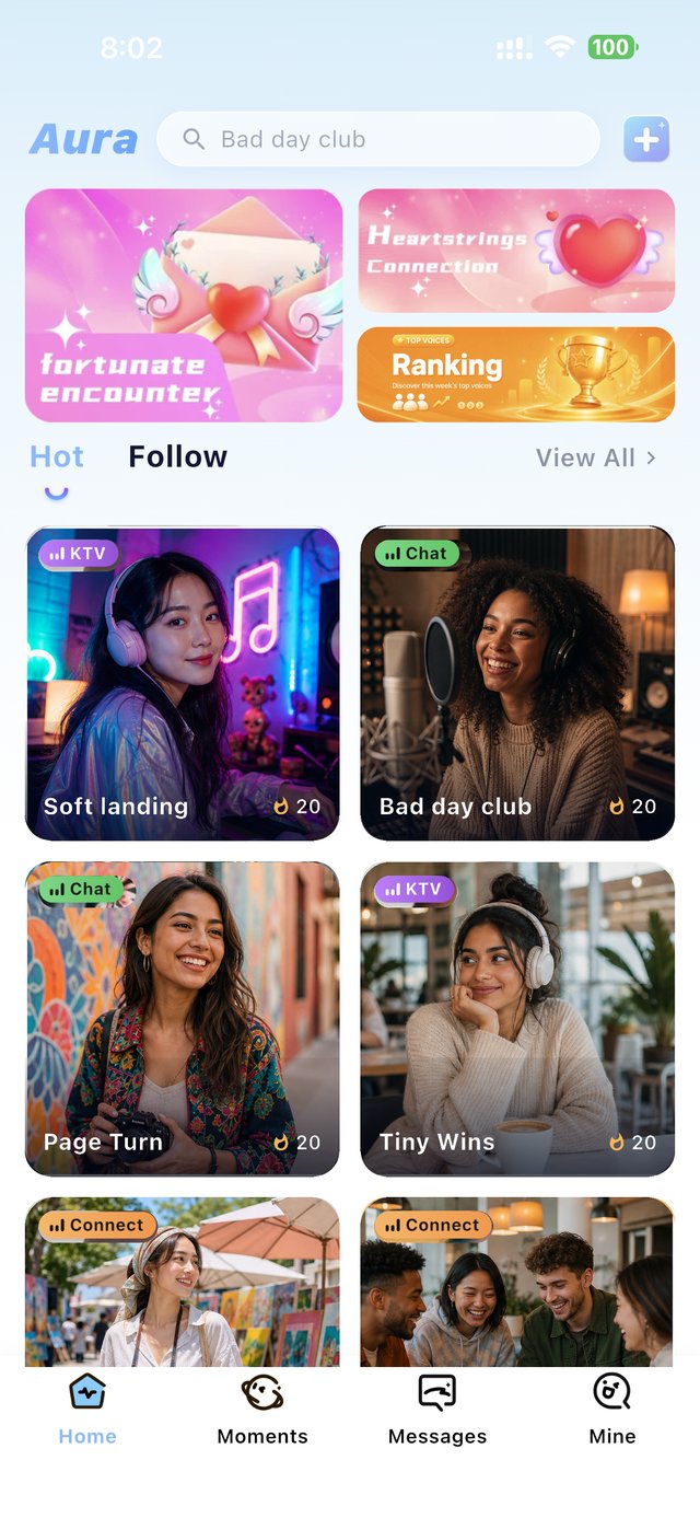 Browsing live rooms on the home tab
